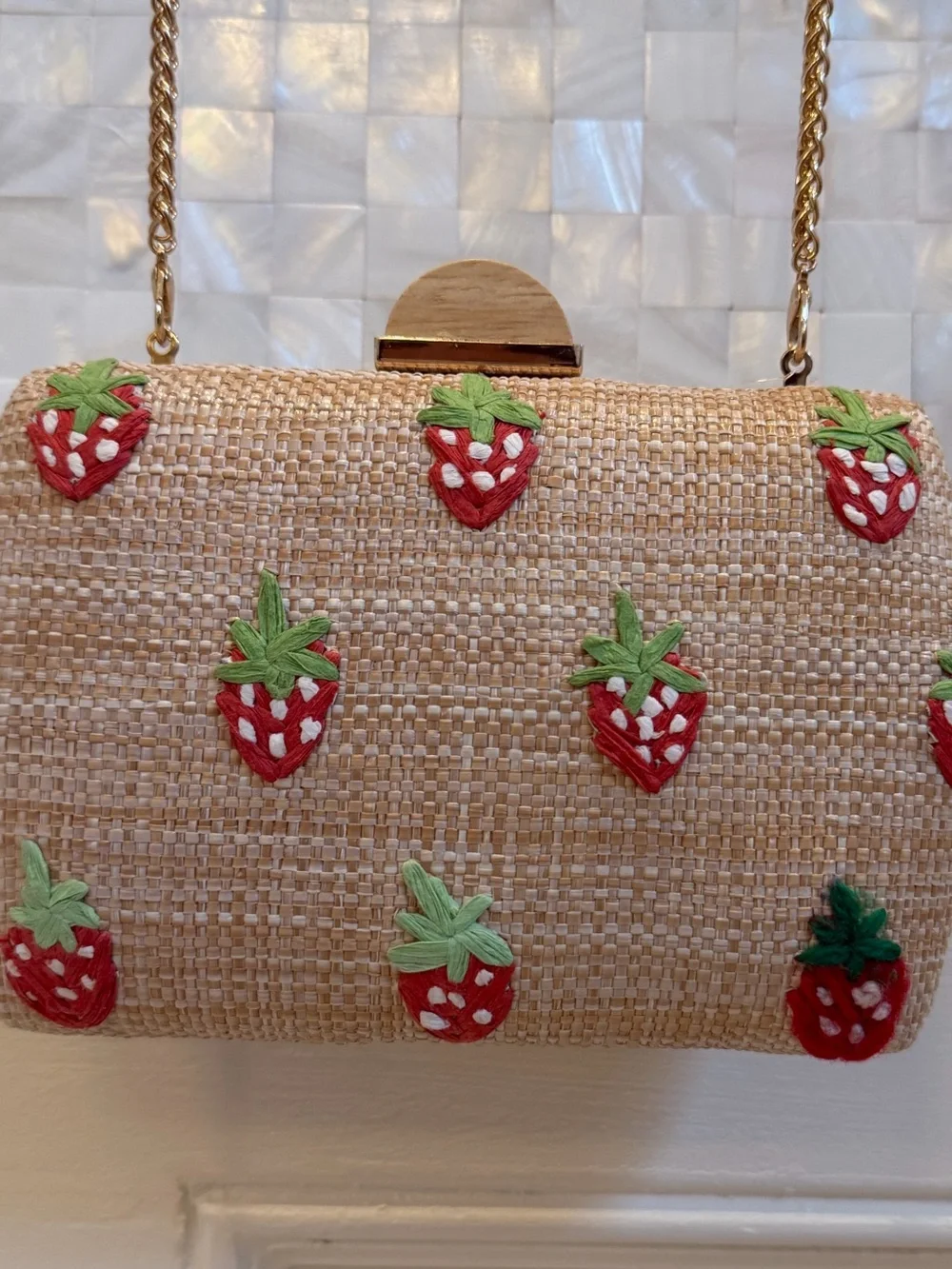 New Urban Expressions pebbles evening bag clutch crossbody bag chain strawberry
